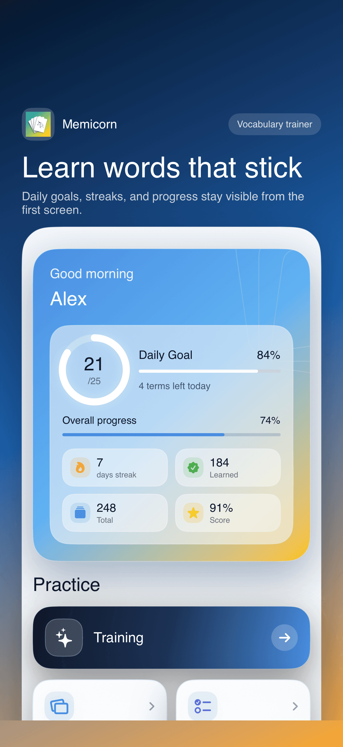 Memicorn dashboard screen