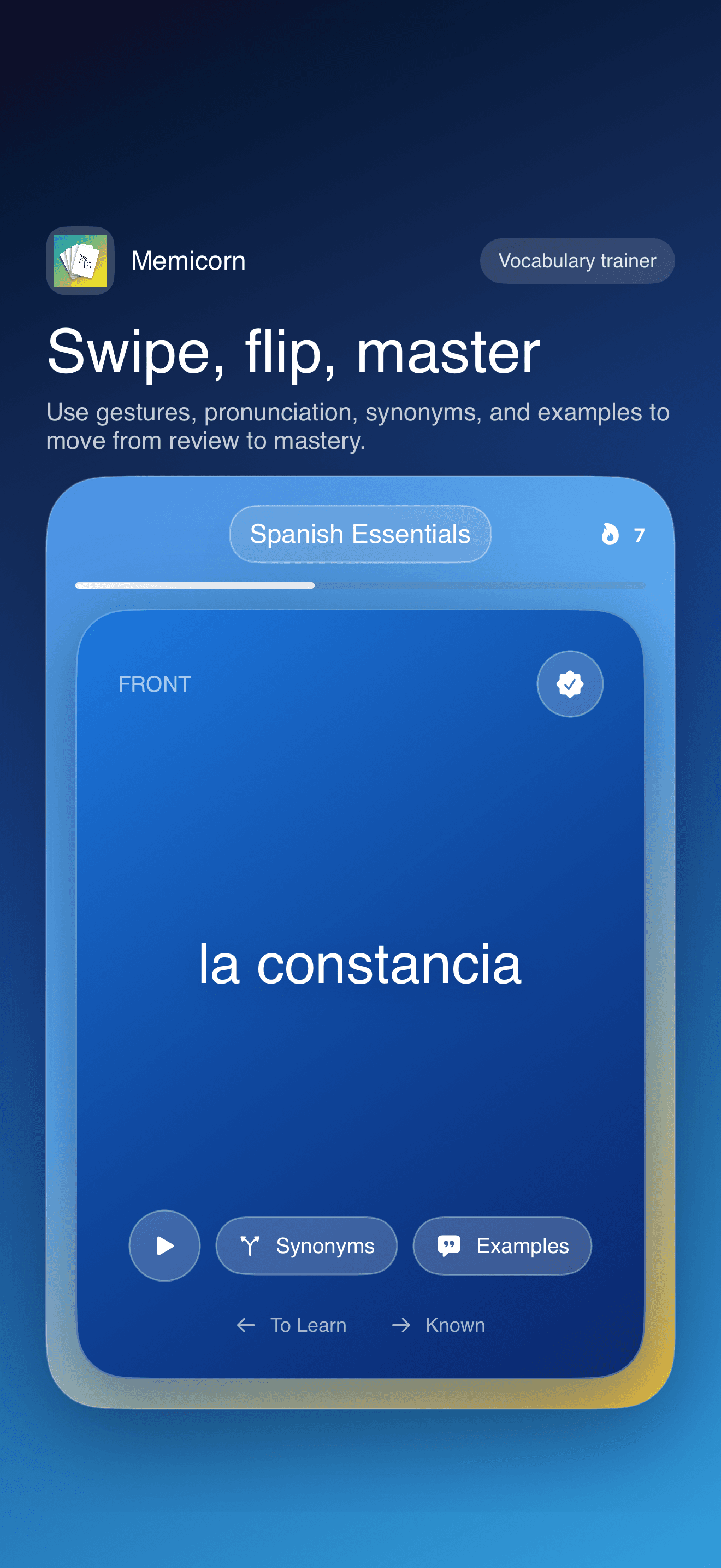 Memicorn flashcards screen