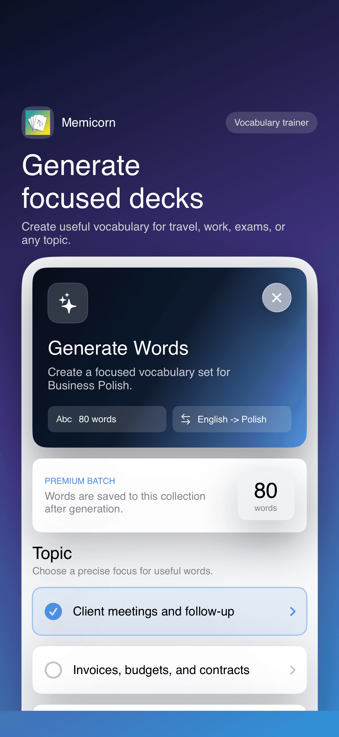 Memicorn AI generation screen